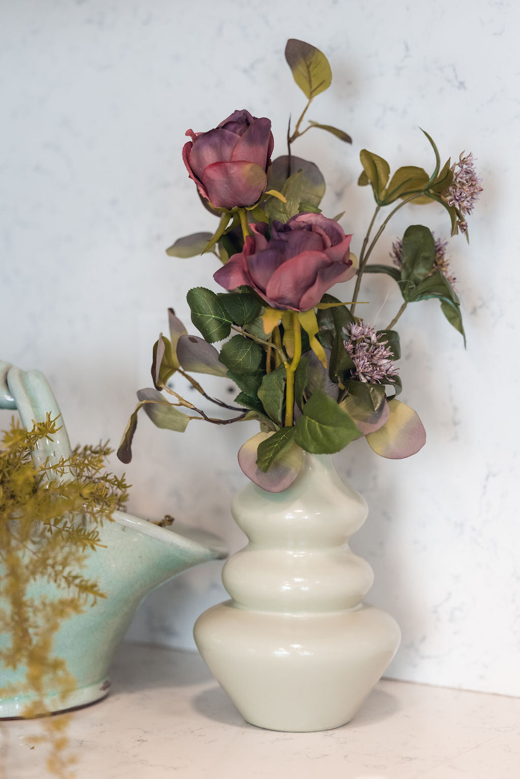 Green vase + flowers