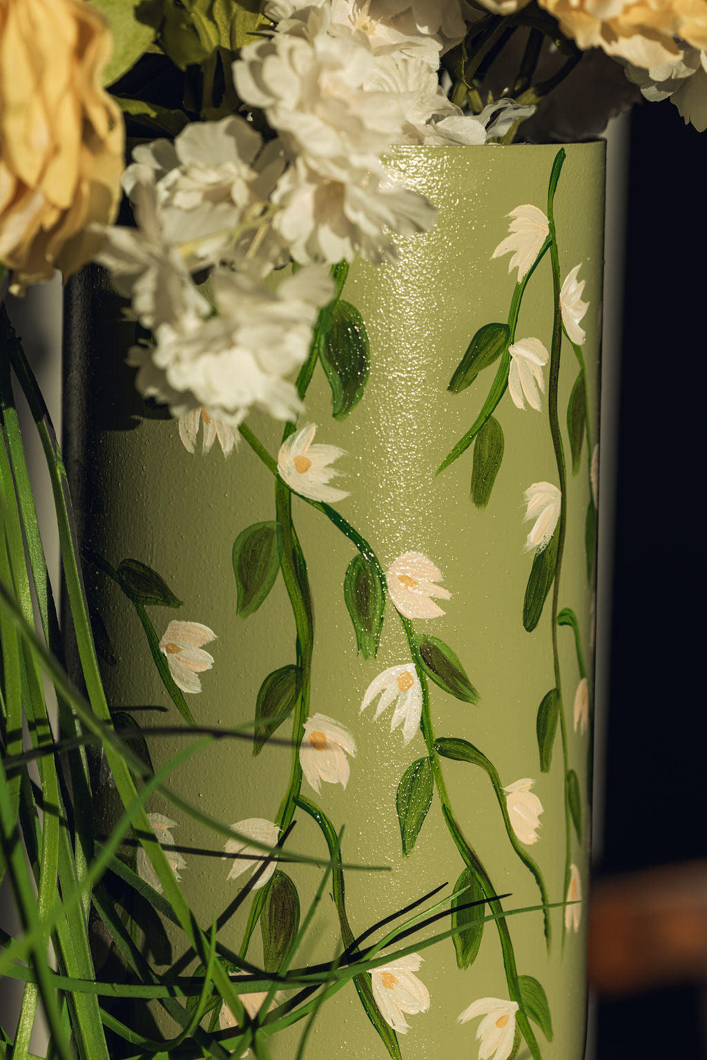 Sage Green vase + flowers