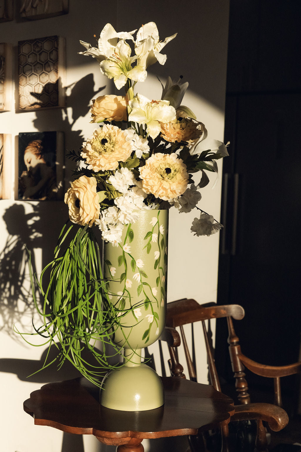 Sage Green vase + flowers