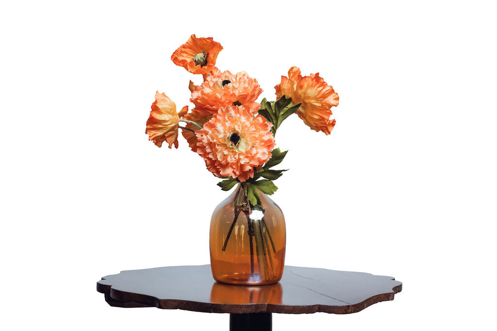 Amber Glass vase + flowers