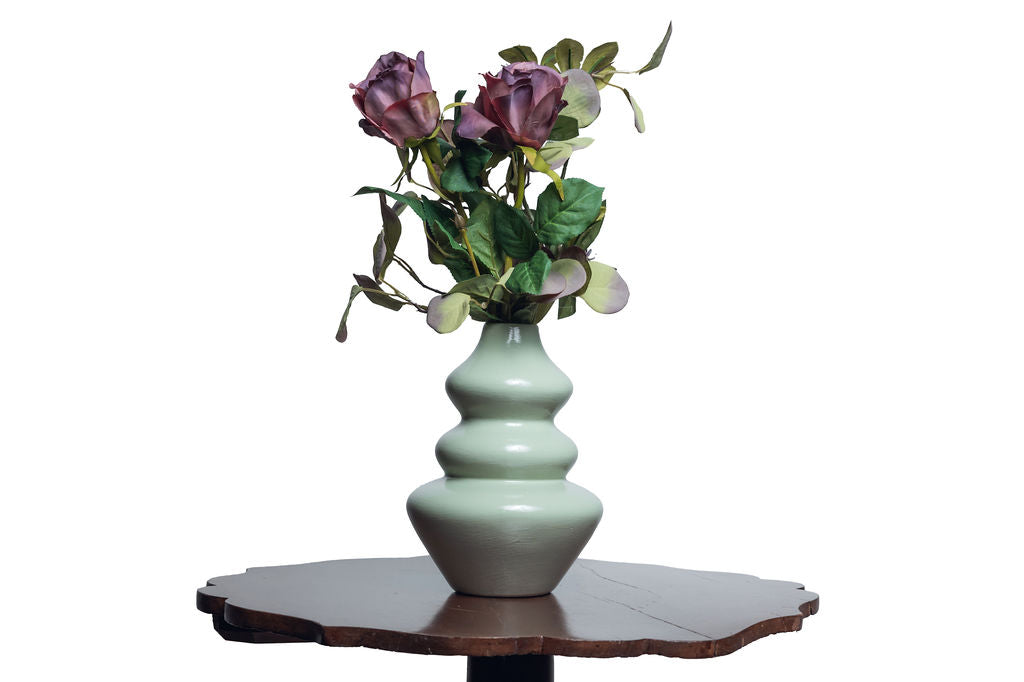 Green vase + flowers