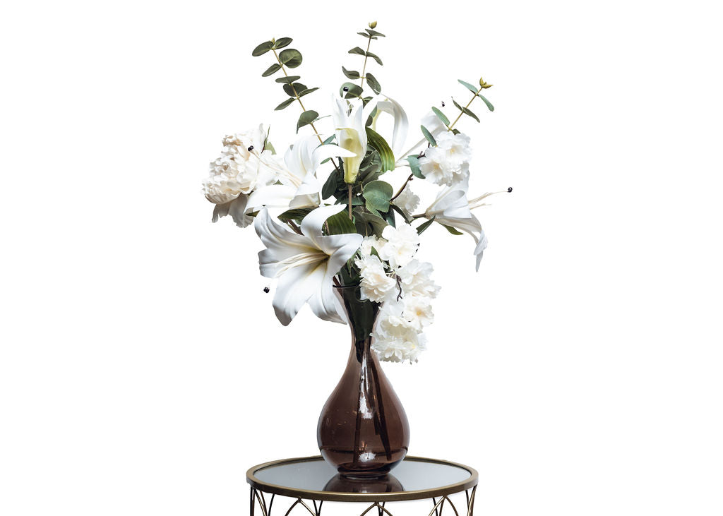 Brown Glass vase + flowers