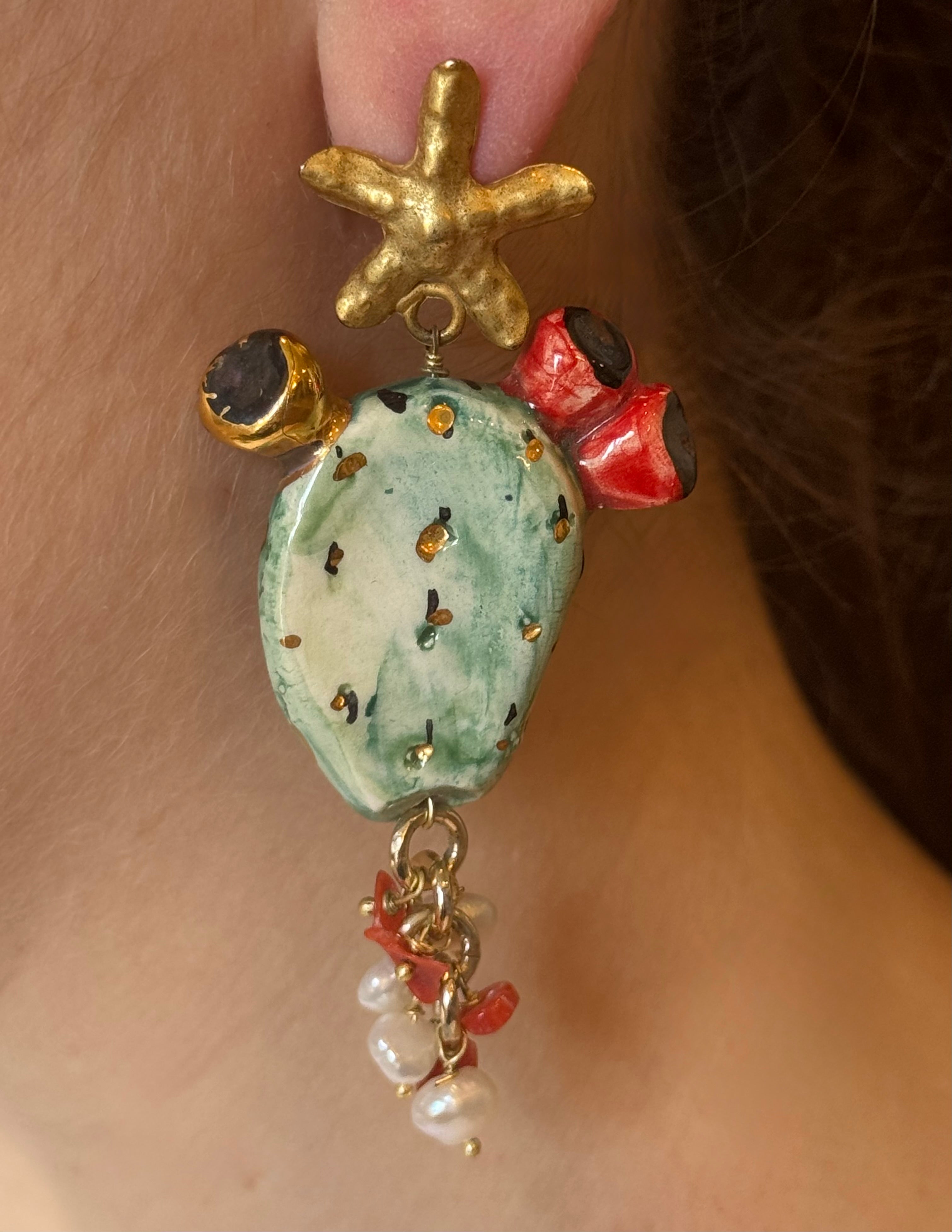 Cactus and gold starfish Earrings