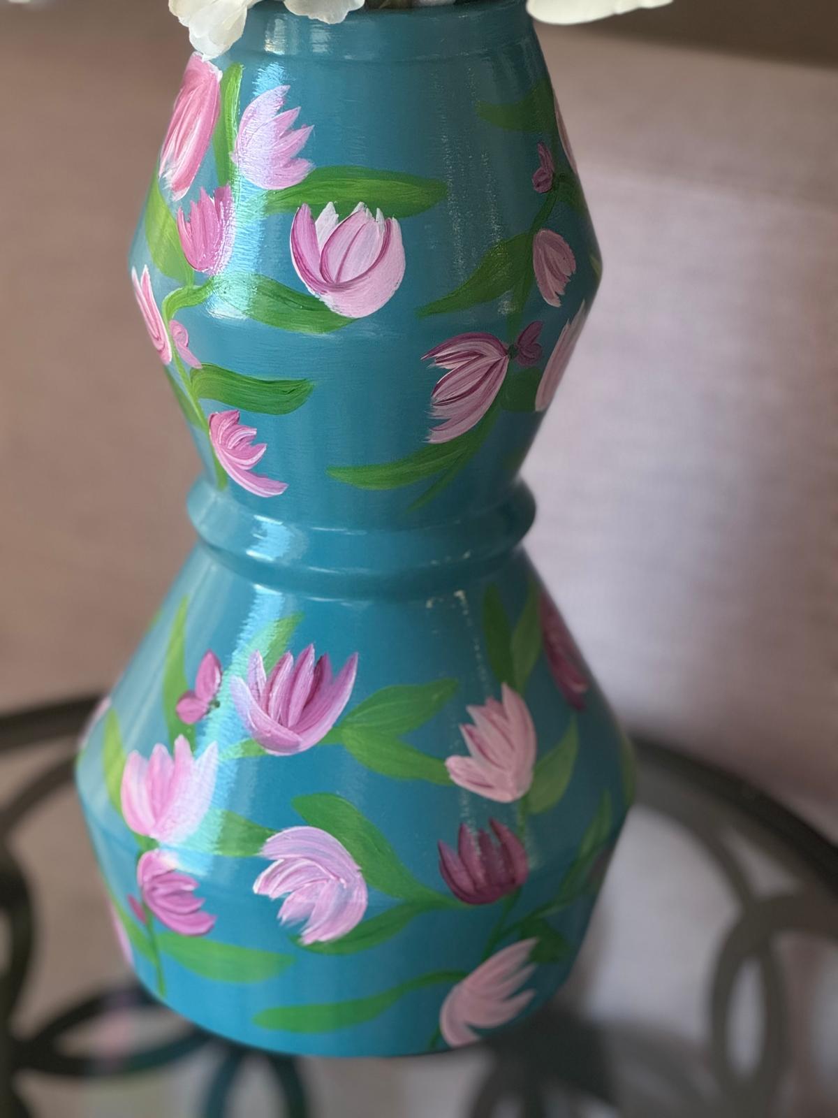 Blue floral vase + flowers
