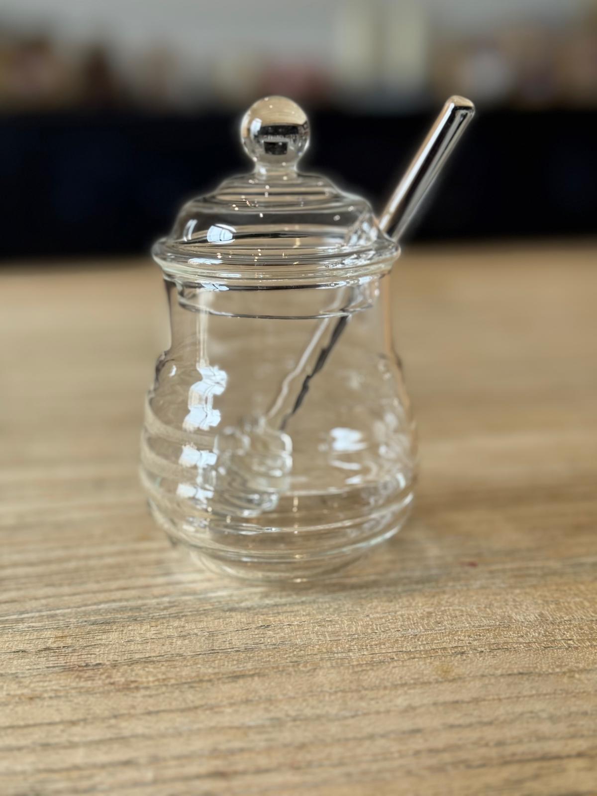 Glass honey jar and drizzler